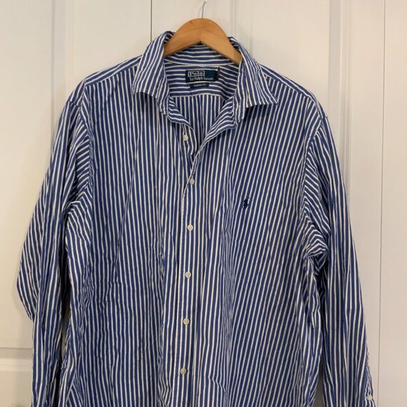 Polo Ralph Lauren Men’s Blue White Stripe Cotton Button Front Shirt 2XB - Picture 2 of 11